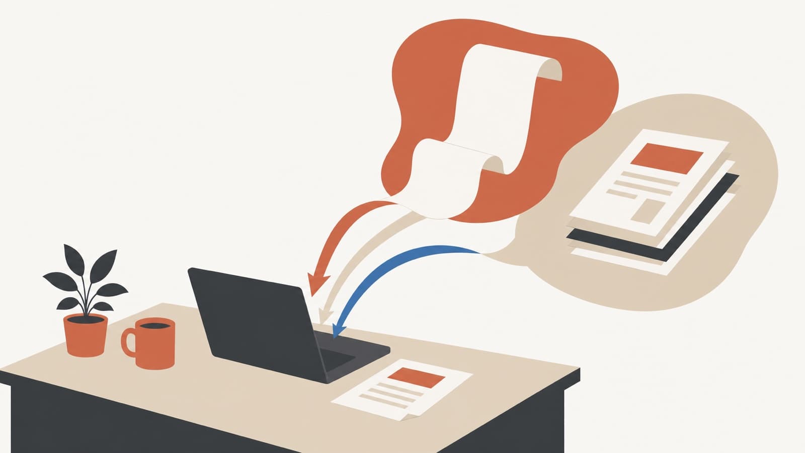 中小企業の机の上に、AIモデルの更新情報が静かに置かれ、実務にどう関係するかを図解しているイメージ